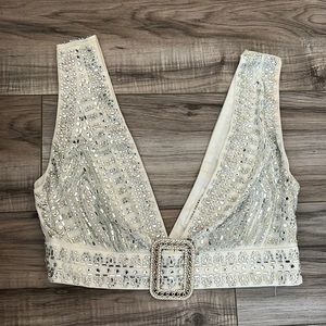 Violet white rhinestone crop top.Super cute for any events or festivals!
